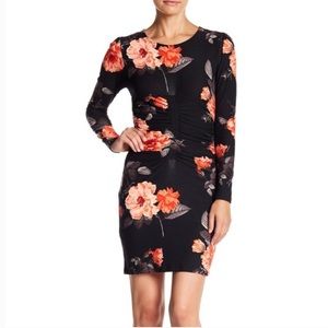 Planet Gold Ruched Black Floral Print Long…